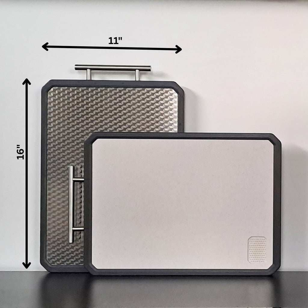 HANNH Stainless Steel Cutting Board, Double Sided Steel Cutting Board for Kitchen, Stainless Steel/Wheat Straw PP, Metal Cutting Boards for Meat, Non-Toxic steel chopping board,16 * 11 Inch